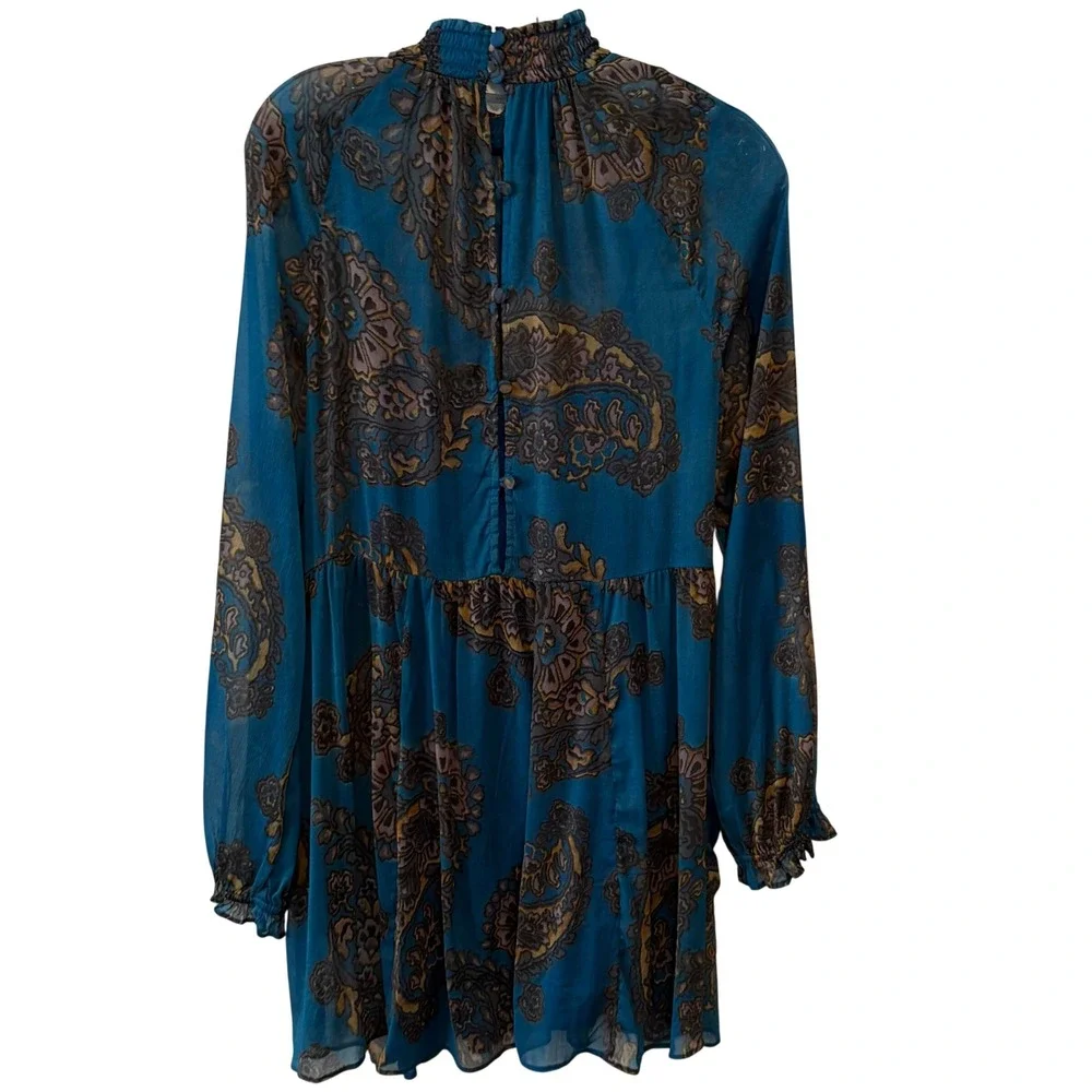Free People Blue Paisley Sheer Moonstruck Mini Dress in Size S